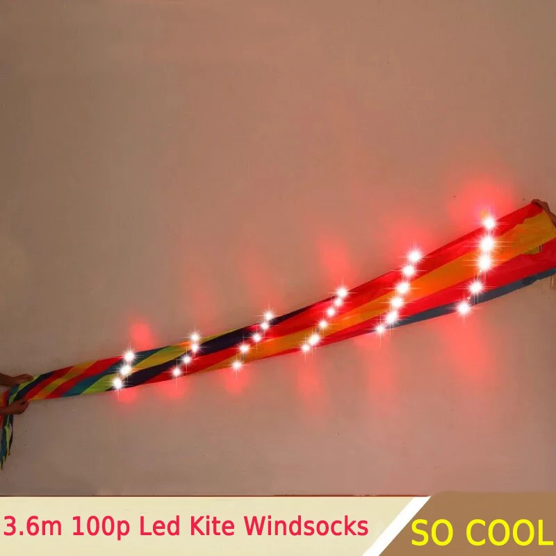 free shipping 360cm 100p led lamp led kite windsock kite string line night flying kite dragon vlieger flux sports-leisure kevlar