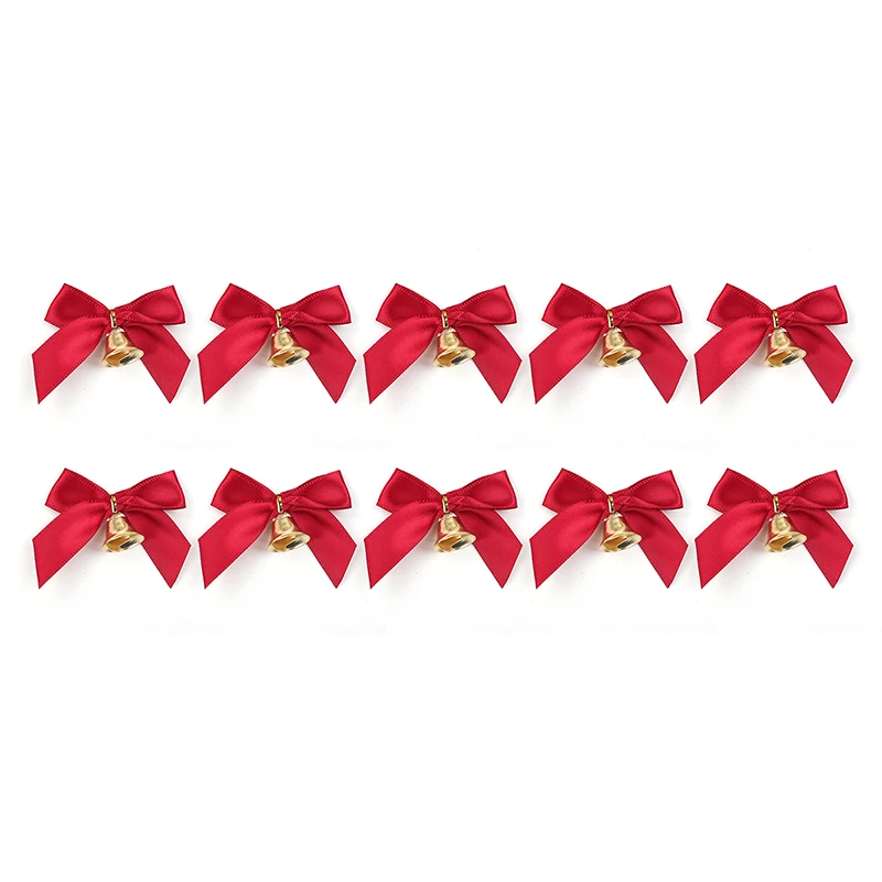 10pcs Delicate Bowknot Bells Christmas Gift Bows With Small Bells DIY Bows Craft Christmas Tree Decoration Christmas Bow Tie