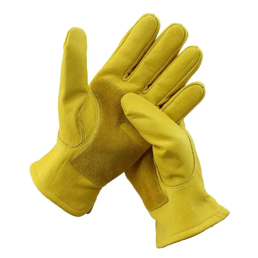 Mens Motorcycle Cowhide Leather Yellow Racing Motorbike Biker Gloves 1pc