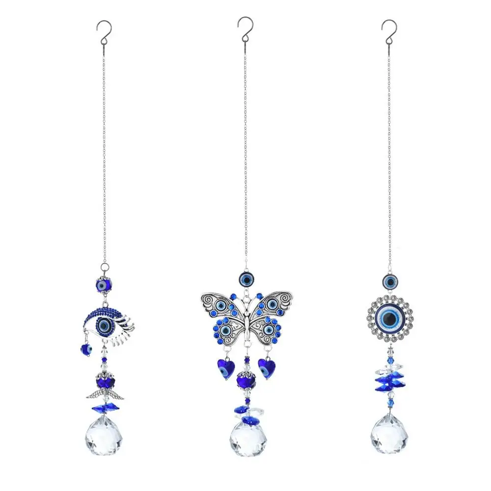 Rhinestone Devil Eye Suncatcher Rainbow Maker Crystal Balls Sun Catcher Pendant Butterfly Ornaments Sunlight Catcher