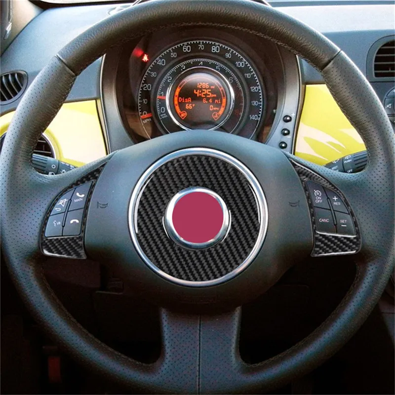 

Carbon Fiber Car Steering Wheel Panel Buttons Trim Frame Cover Sticker For Fiat 500 2012-2015 Car Styling Accessories