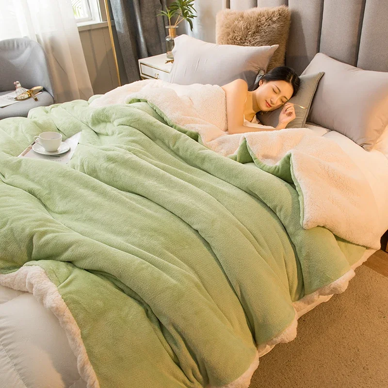 Keep Warm Imitation Lambswool Versatile Spring Blanket Cover Super Soft Plush Comfort Flannel Blanket Thick Fluffy Shawl Blanket