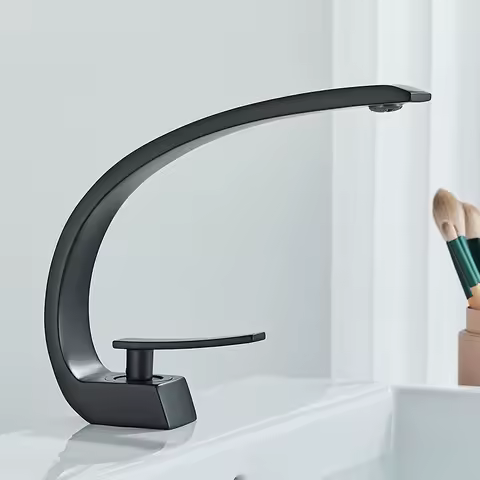 Rozin Black Bathroom Basin Faucet Deck Mounted Single Level Chrome Washing Basin Hot Cold Water Mixer Tap Faucets Luxury Style