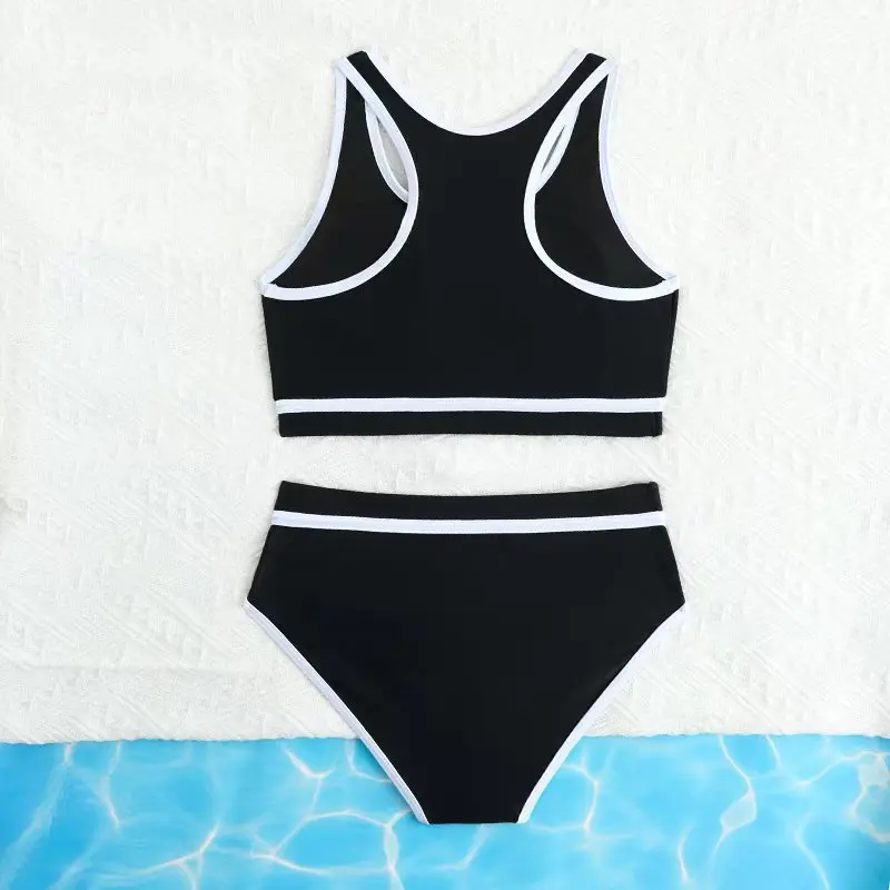 2025 черный купальник для девочек, бикини с высокой талией, детский купальник, женский и детский купальный костюм, летняя пляжная одежда