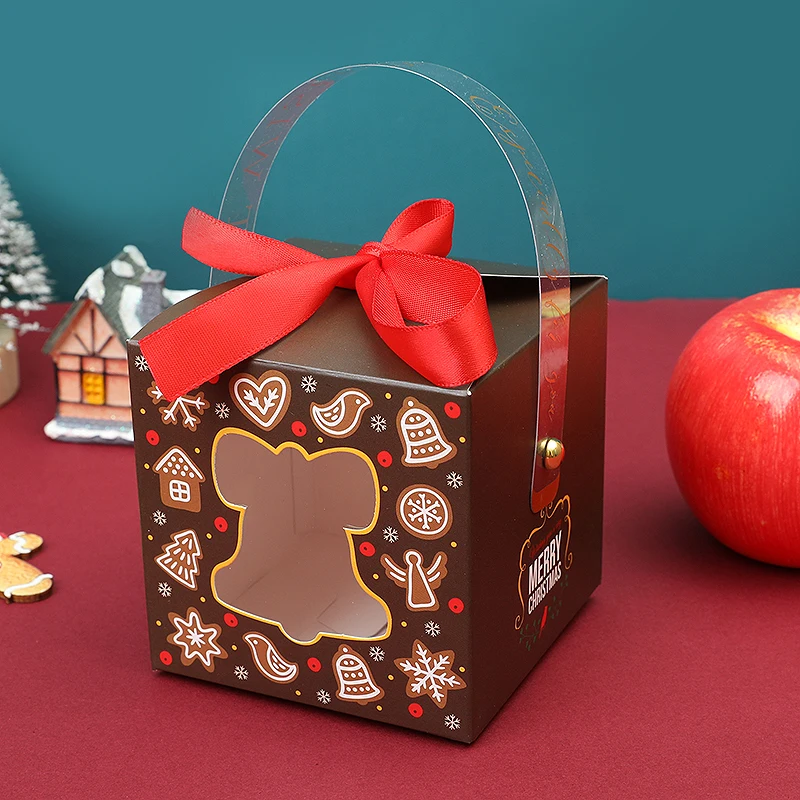 4pcs Christmas Paper Box With Window Handle Santa Snowman Candy Gift Packaging Box Bag For New Year Navidad Gift Home Xmas Decor image 4