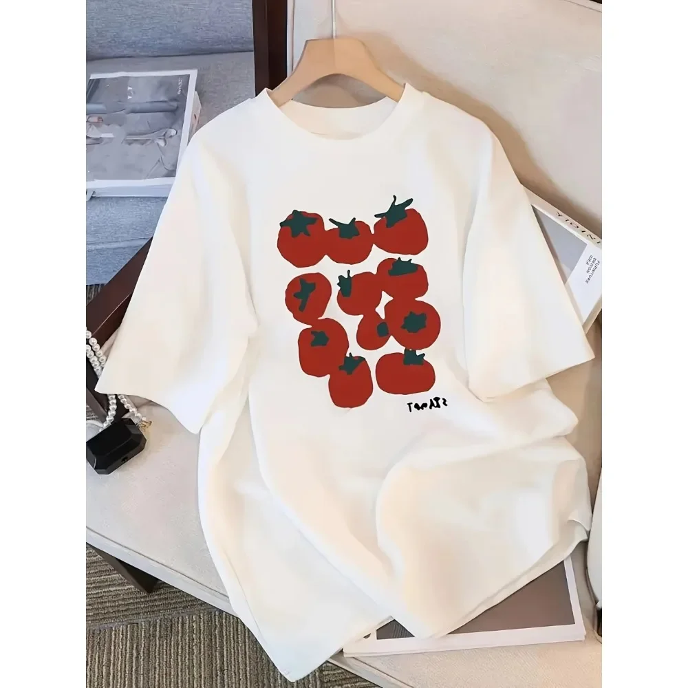 Cute Tomato Graphic T Shirt Men Women Summer Casual Short Sleeve Crew Neck Loose Vegetable Print Harajuku Kawaii Aesthetic Top