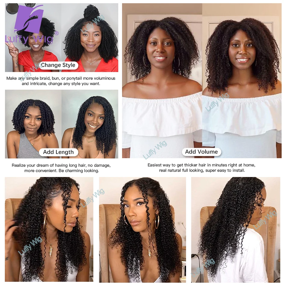 Extensiones de cabello humano con Micro bucle para mujeres negras, mechones de pelo brasileño Remy, Afro rizado, 3c, 4a, luffy