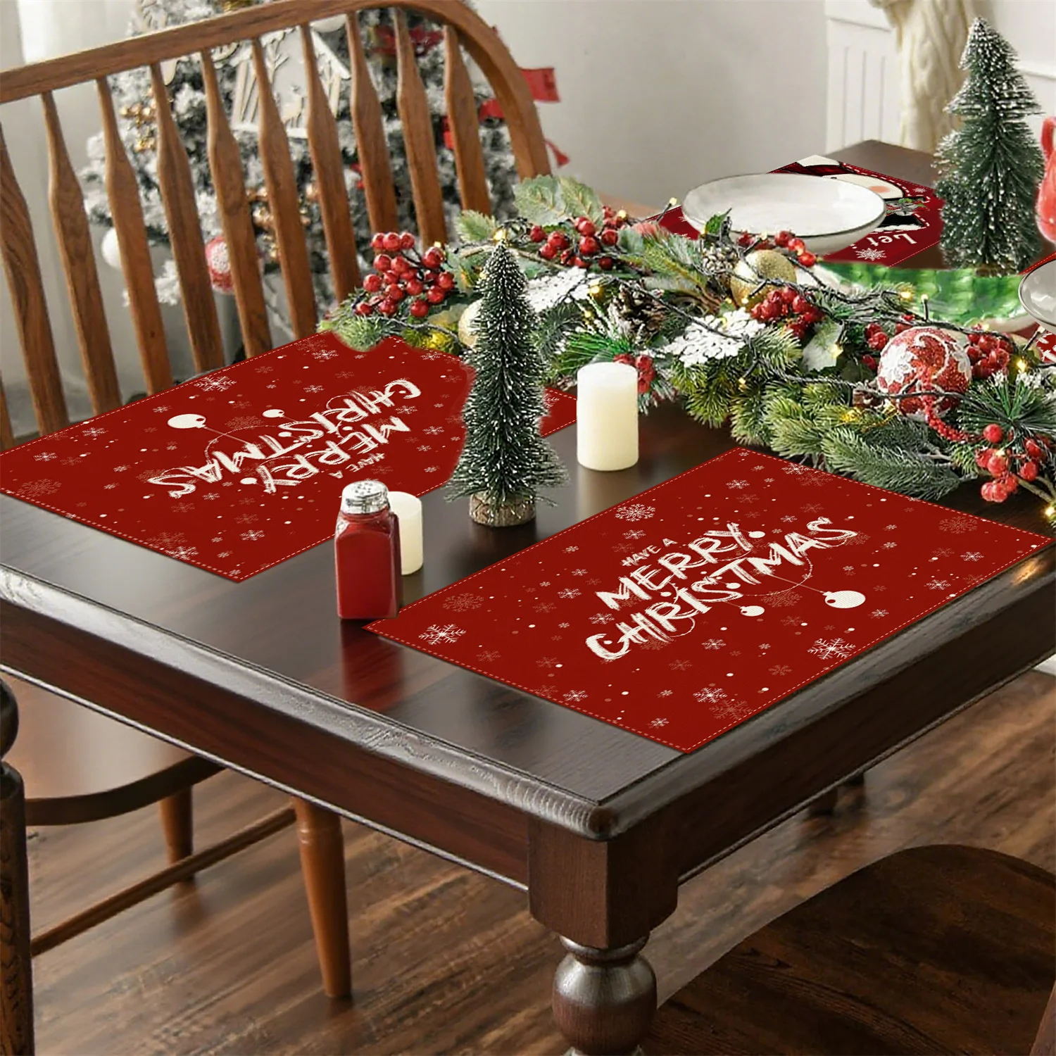 2pc Festive Christmas Placemats X Inch Polyester Table Mats With Snowflake & 