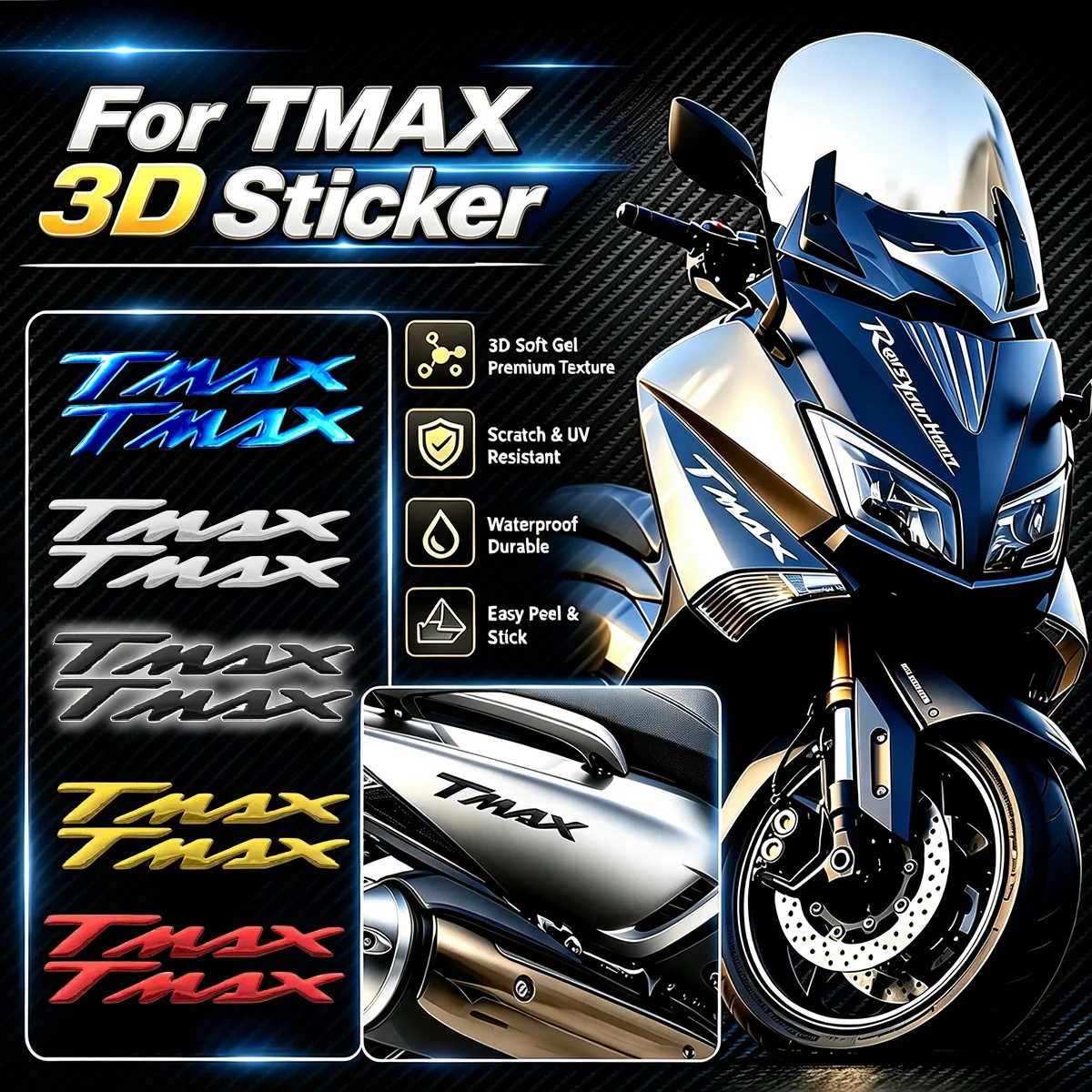 Motorcycle Stickers 3D Waterproof Modification Glossy Reflective Decorative Film For TMAX 500 530 560 Soft Adhesive Body Parts