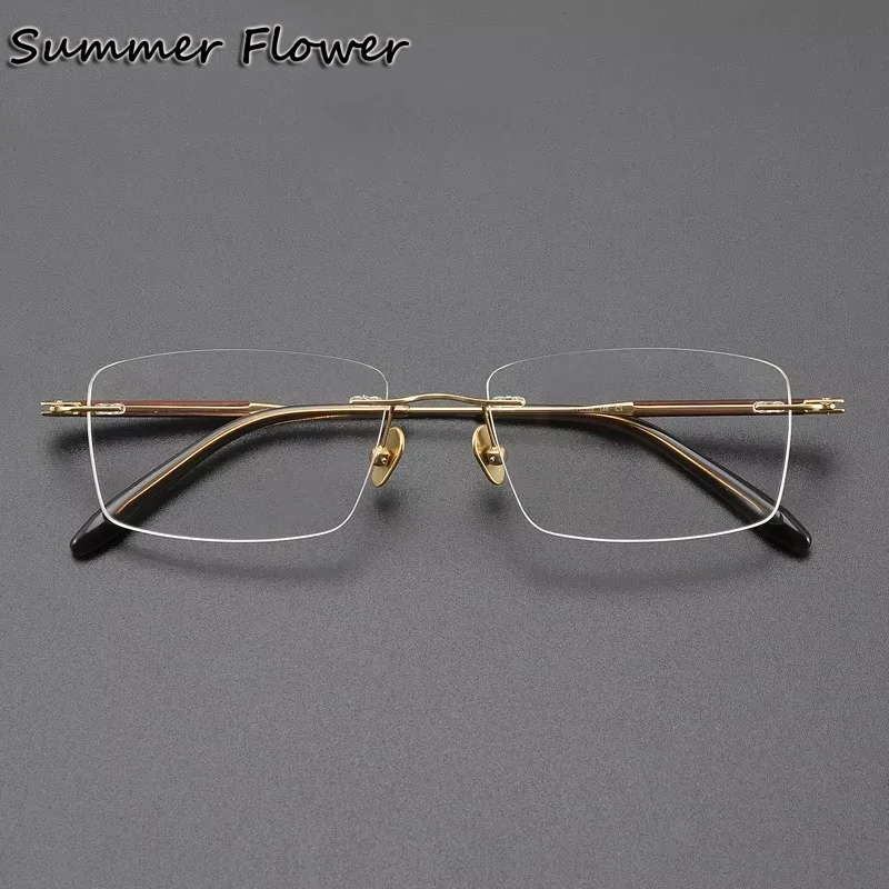 

Elegant Optical Eyeglasses Men Pure Titanium Rimless Eyewear Prescription Glasses Frame Women Spectacles 148mm Temples
