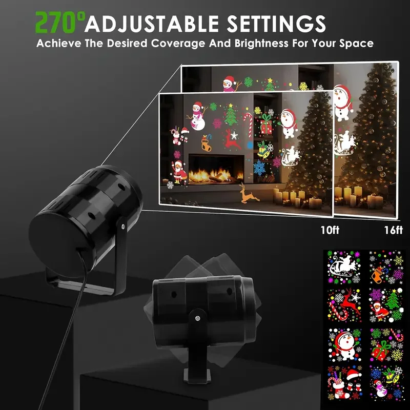 LED Christmas Projection Lights 16 Pattern USB Rotating Stage Light Holiday Atmosphere Lamp for Halloween Xmas Decor Laser Light