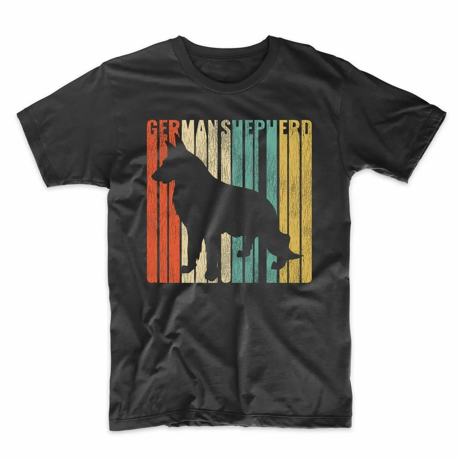 Retro 1970's Style German Shepherd Dog Silhouette Cracked Distressed T Shirt vintage Washed Stylish Top For Everyday Wear