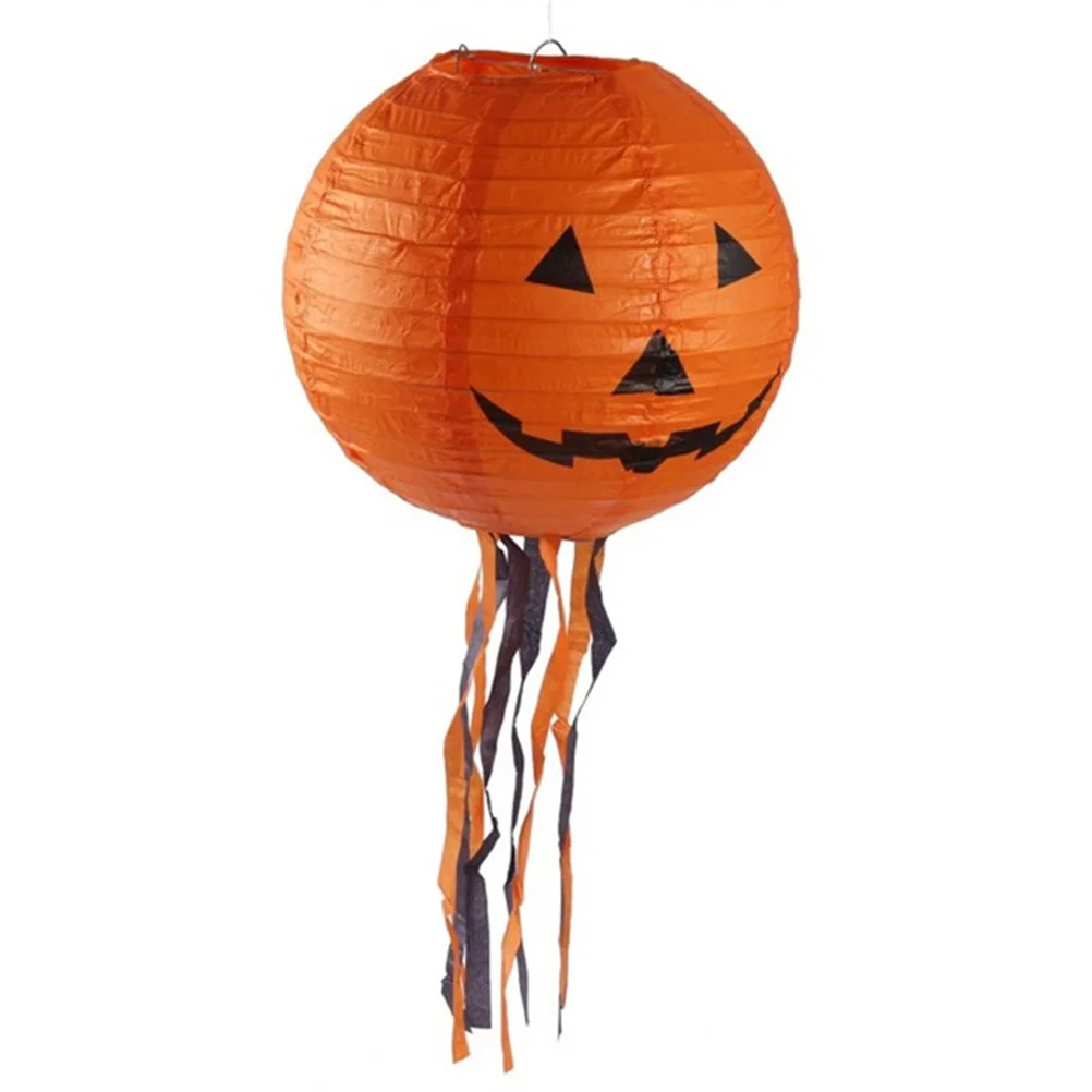 1 conjunto de decorações para festa de Halloween, estampas penduradas, lanterna redonda, adereços de cena, padrão de abóbora, lanternas com borla (1