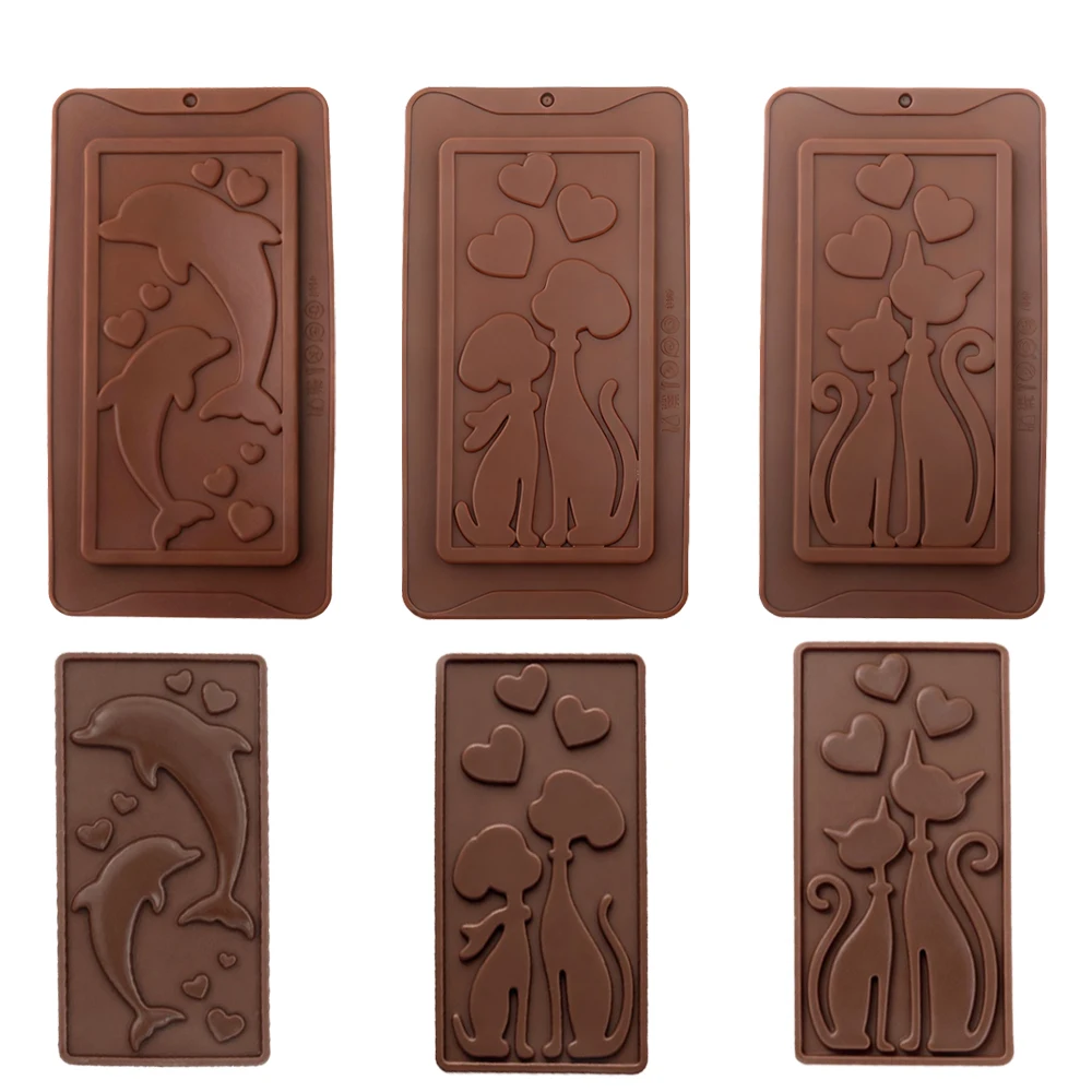 Delphin Hund Katze Design Schokoriegel Formen Lebensmittelqualität Silikon Schokoladenformen Blocky Candy Mold Süßwaren Backwerkzeuge