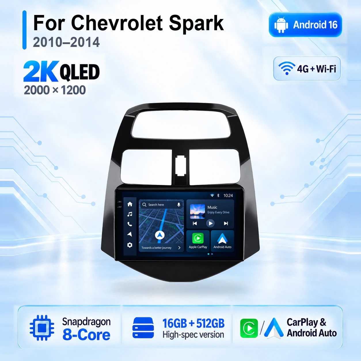 Android 16 Carplay Auto Car Radio Multimedia Player for Chevrolet Spark Beat Matiz Creative 2009 - 2016 E53 X5 M5 2din  Stereo