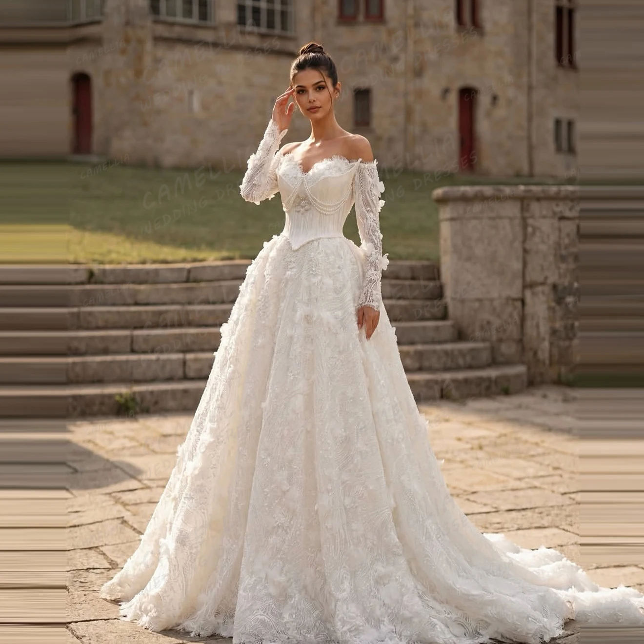 

Роскошные свадебные платья с аппликациями, элегантные женские свадебные платья А-силуэта с длинными рукавами из тюля, 2026, на заказ, Vestidos De Novia