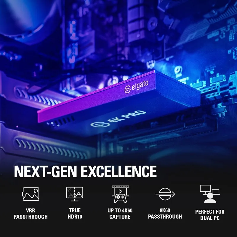 4K Pro, Internal Capture Card: 8K60 Passthrough/4K60 HDR10 with Ultra-Low Latency on PS5, Xbox Series X/S