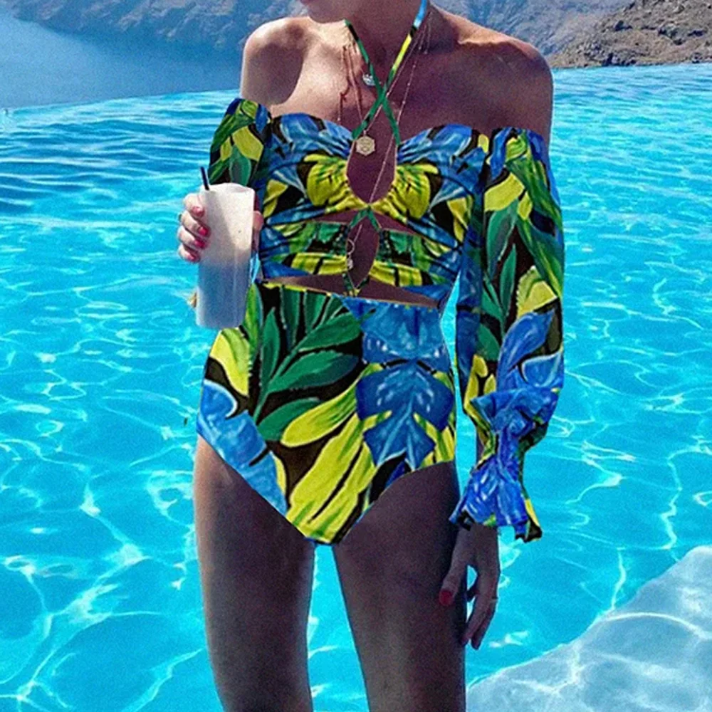 Smudge Gradual Change Women's Bikini Fashion Trend Long-Sleeved One-Piece 2024 Designer New Beach Vacation Swimsuit