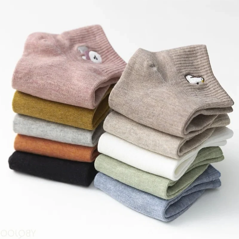 

10 pairs Women's Spring Autumn Thin Fashion Versatile Short Socks Cute Cartoon Middle Socks Casual Comfortable Women's Socks