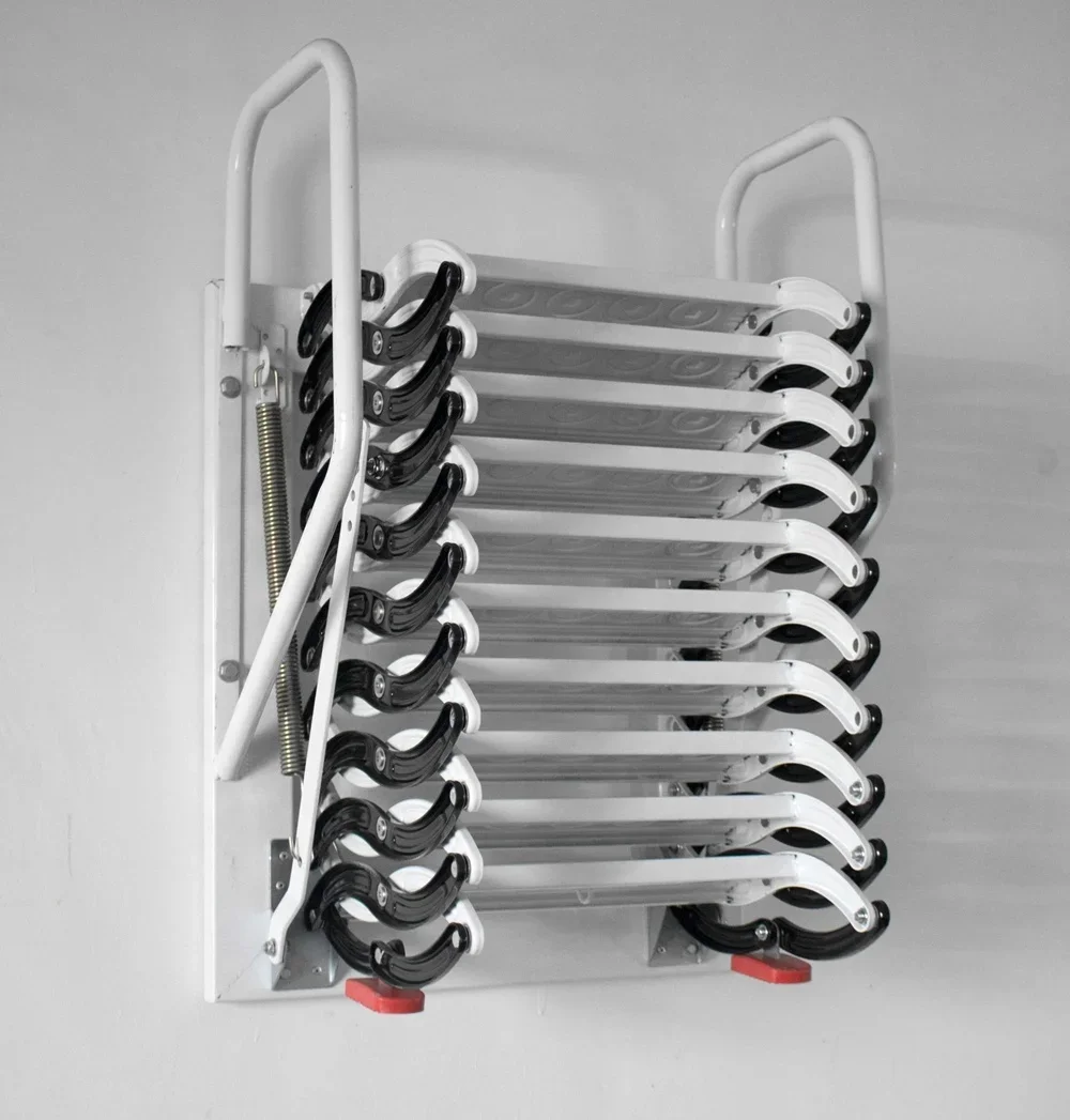 Side Wall Steel Folding Stairs Retractable Fire Escape Ladder