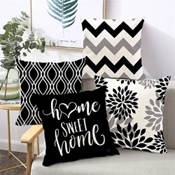 Funda de almohada de lino geométrica en blanco y negro, funda de cojín de sofá, decoración del hogar, se puede personalizar para usted, 40x40, 45x45, 50x50, 60x60