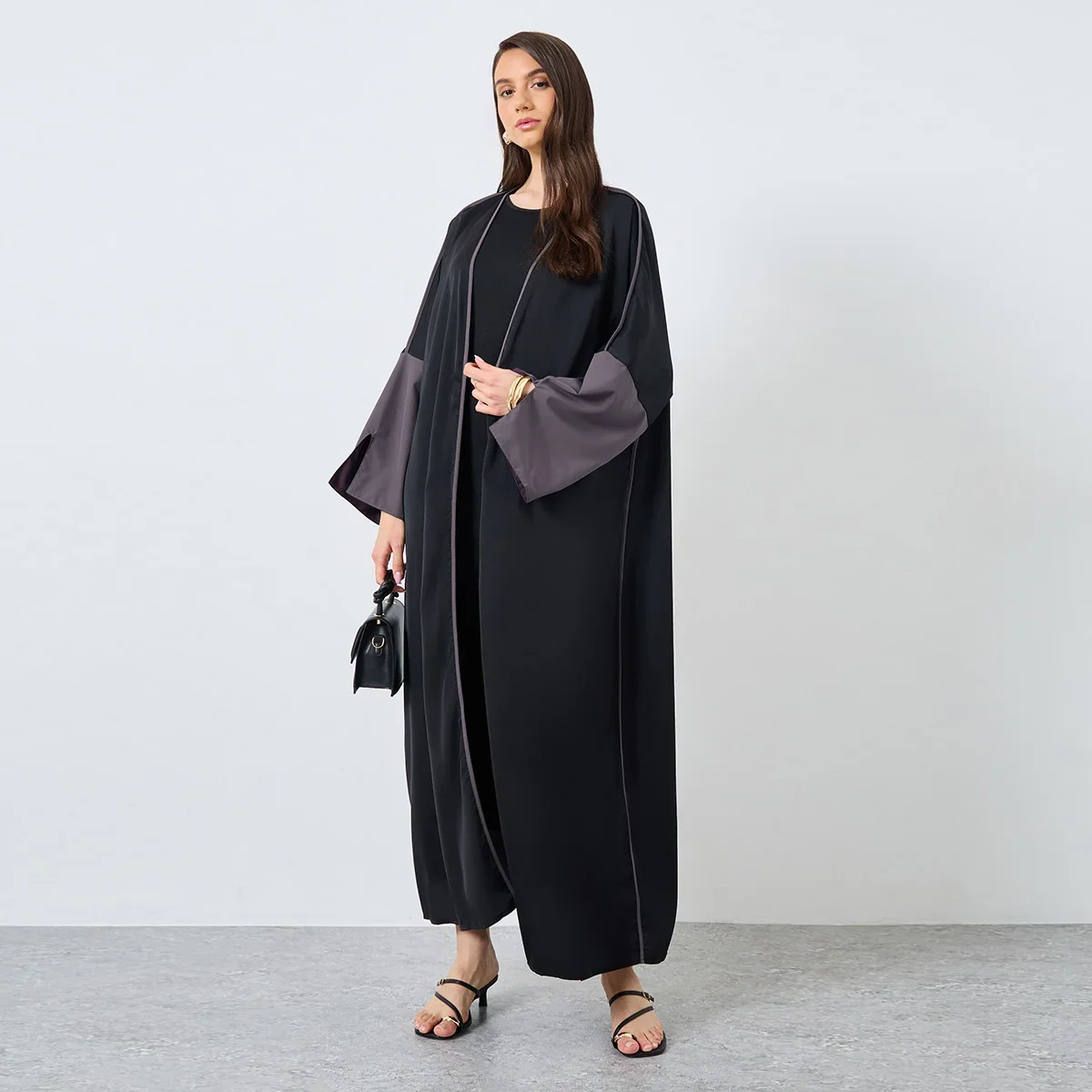 Middle Eastern Full Sleeve Loose Abaya Muslim Women Open Front Abayas Elegant Kaftans Arabian JilbabsIslamic Maxi Dresses