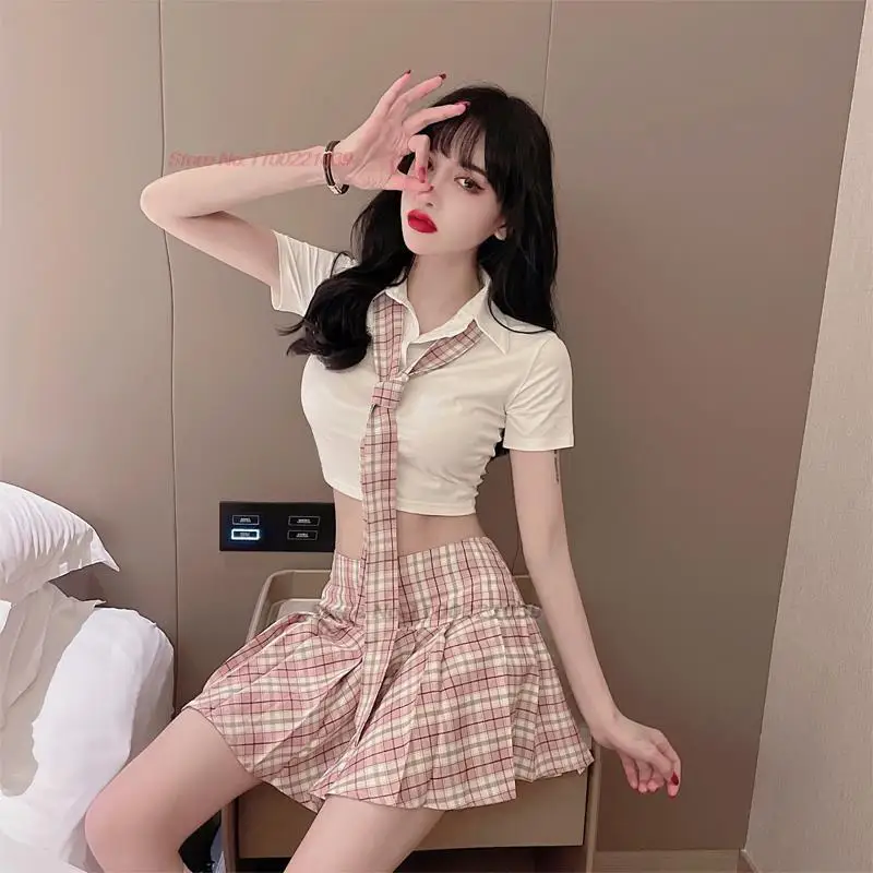 2024 students girls blouse plaid skirt sets japanese jk school uniform high waist pleated skirt sweet girl college jk uniform