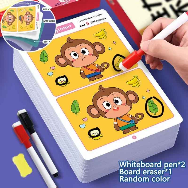 

64-страничная игра-головоломка «Знайди разницу», стираемая и перезаписываемая фокусировка и обучение наблюдениям, развитие мозга