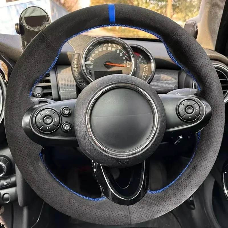 Suede Leather Car Steering Wheel Cover For Mini Cooper R55 R56 R57 R58 R60 R61 F54 F55 F56 Handle Cover Interior Car Accessories