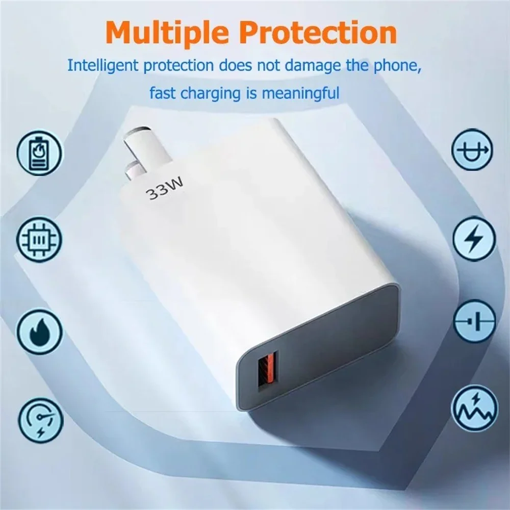 Original USB Fast Charger 33W Quick Charge EU/US Plug Wall Charger For Xiaomi 13 Redmi IPhone Portable USB Phone Charger Adapter