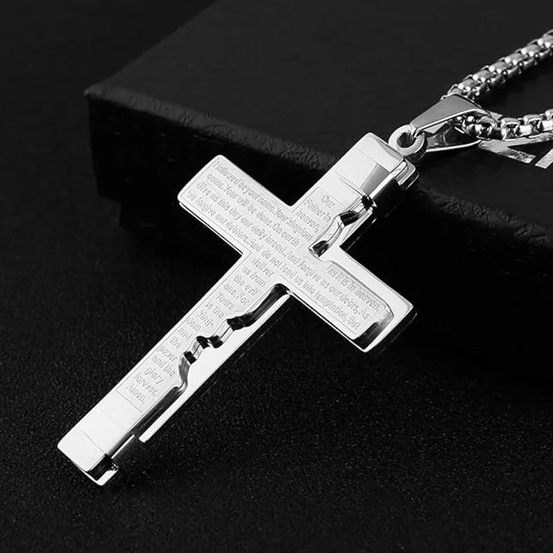 Schrift-Kreuz-Anhänger, Titanstahl, lichtecht, für Herren, personalisierbar, trendige Halsketten, Party, Modeschmuck – Detail 6