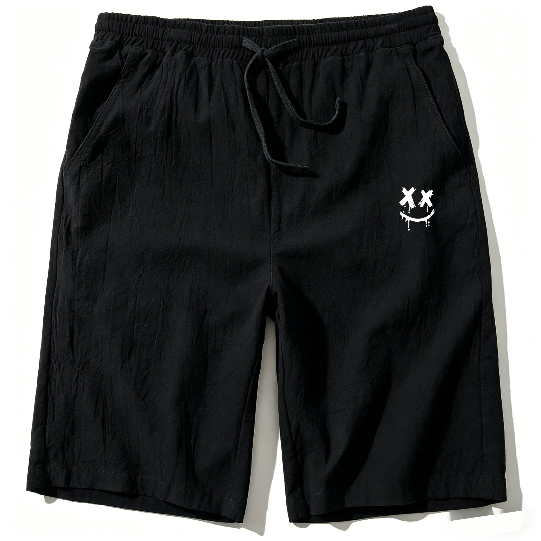 2026 Men Cotton Linen Shorts Summer Lightweight Breathable Casual Beach Style Shorts Basic Solid Color Sweatpants Elastic Waist