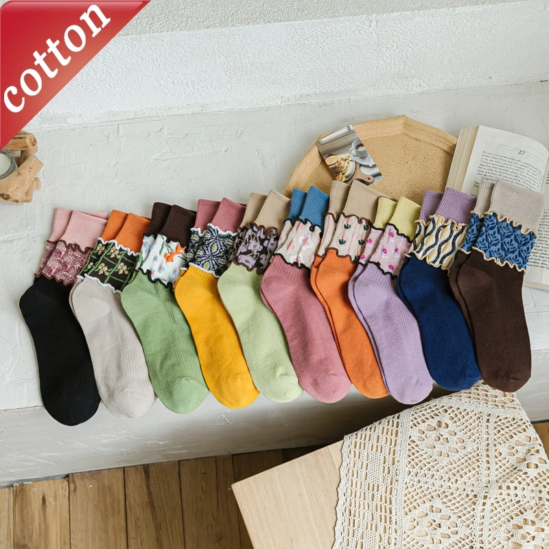 

Women's Socks Japanese Harajuku Retro Floral Trendy Versatile Casual Fashionable Comfortable High Quality Cotton Socks For Girl
