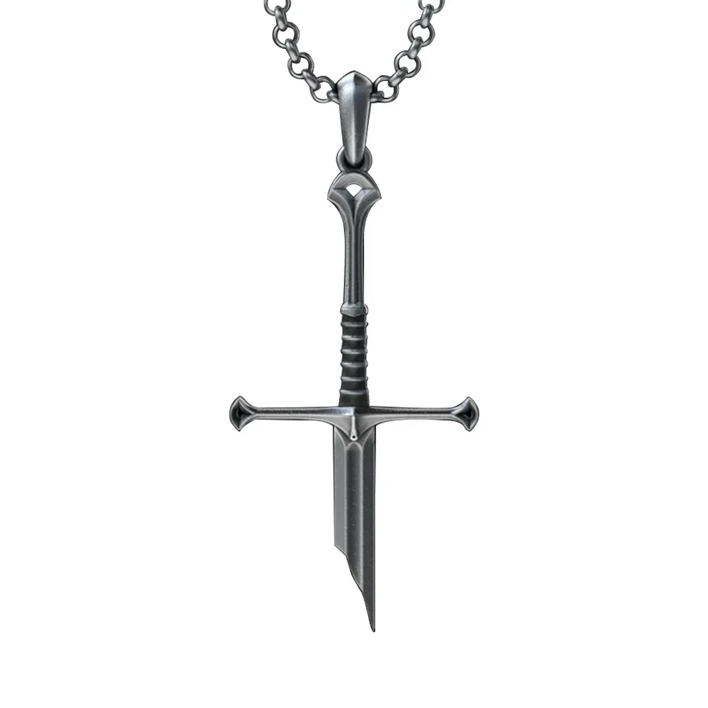 Narsil Personality Broken Sword Necklace Rings King Moveis Jewelry Men Cool Punk Sword Pendant Necklace Gift