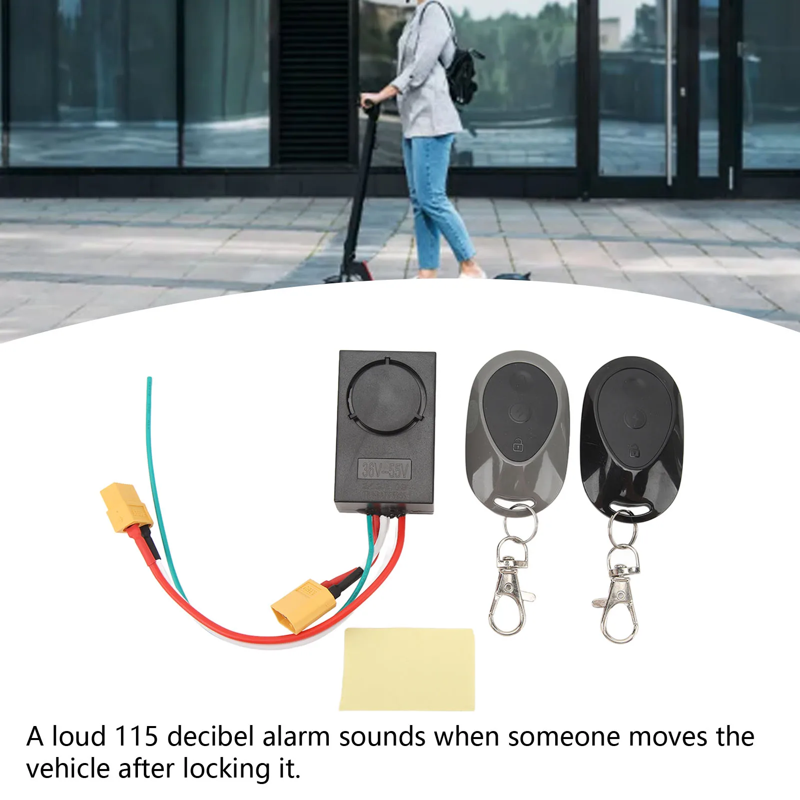 Electric Scooter Alarm, Anti-Theft Alarm for MAX G30, 115dB High Volume Alarm with 2 Remote Controls for 36‑55V XT60 Interface