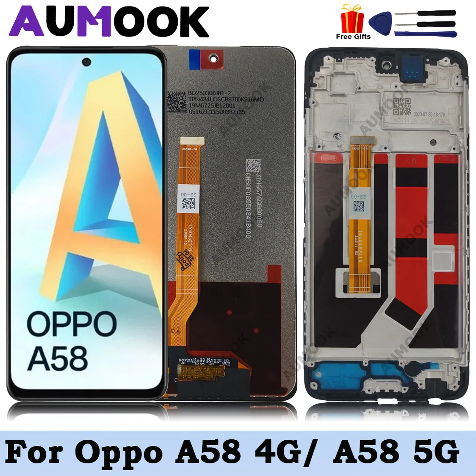 Schermo LCD Per Oppo A58 4G – Display + Touch + Kit Attrezzi, 6,5 Pollici, Nero Con Telaio, Sostituzione CPH2577 - 2