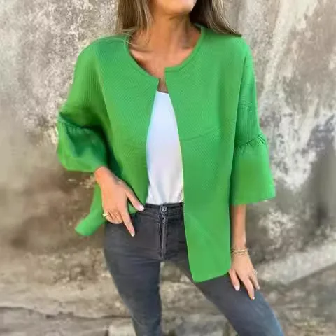 Amazon 2025 Autumn New Cross-border Fashion Women's Clothing Round Neck Seven-quarter Sleeve Short Cardigan Cw51816