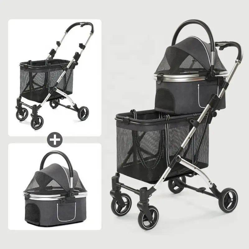 Cochecito para mascotas extraíble de doble capa de aluminio a la moda, cochecito plegable para perros para gatos, viaje, lavable, Oxford transparente