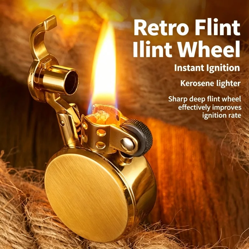 Retro Pocket Watch Shaped Oil Lighter Classic Vintage Round Metal Mini Portable Igniter Unique Novelty Smoking Gift For Smokers