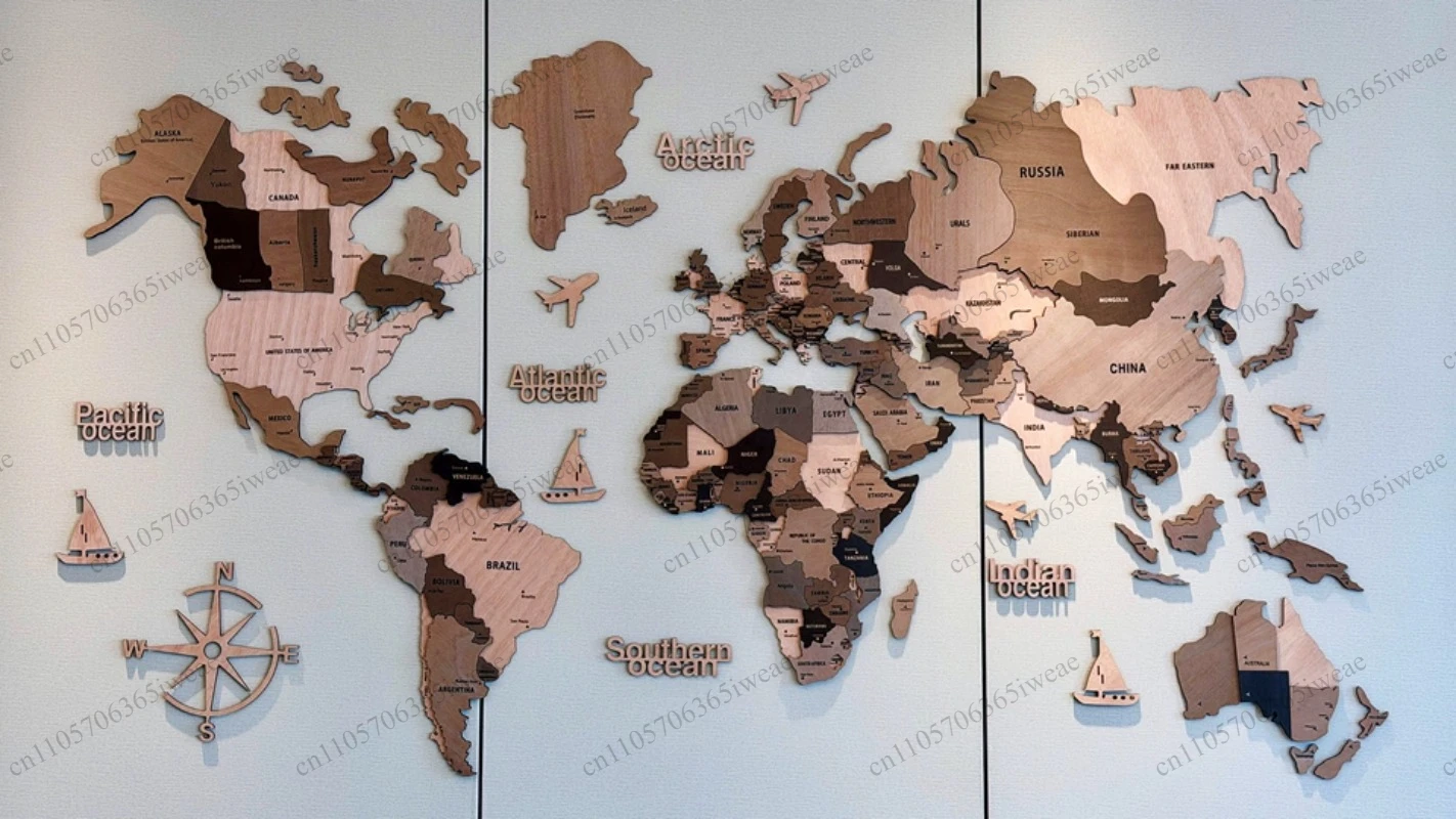 Insul Yingsu Nordic World 3d Three-dimensional Solid Wood Map Wall Sticker Wall Decoration Creative Living Room Background