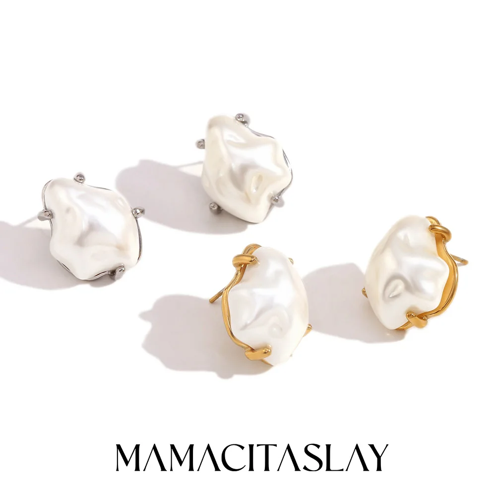 

MamacitaSlay 316L Stainless Steel Imitation Baroque Pearl Stud Earrings For Women Trendy Irregular Jewelry Daily Wear Party Gift