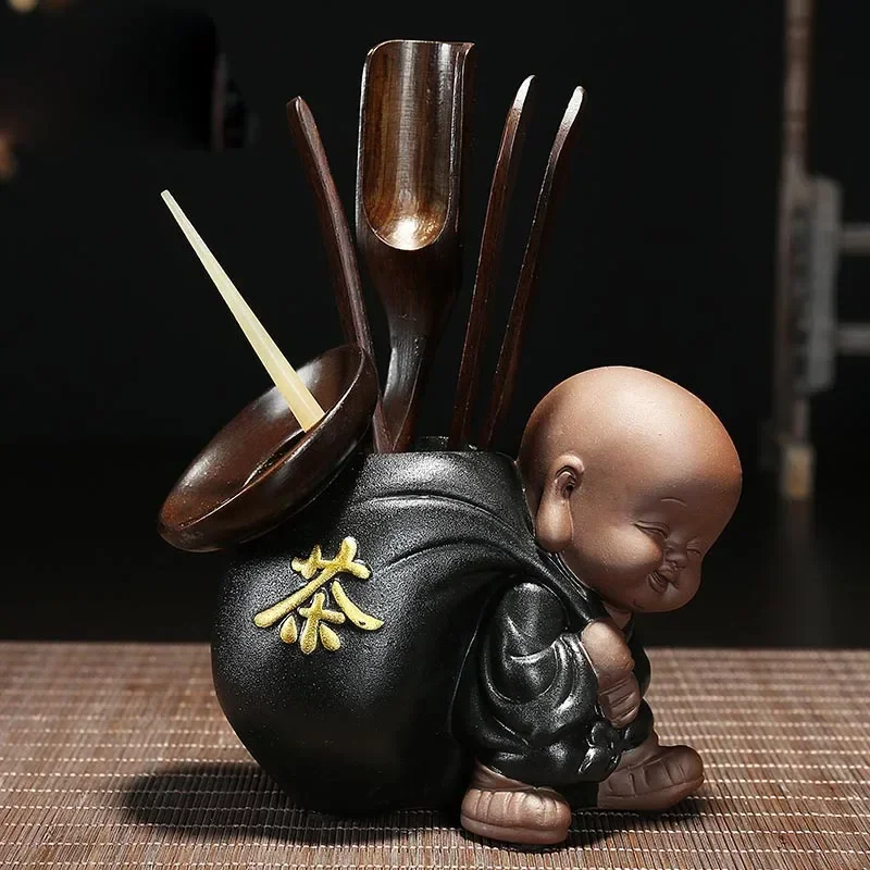 Kung Fu Tea Set Ceremony Little monk Tea Accessories Set Utensils Clip Needle Ceramic Cans Tea Scoop Strainers Six Gentleman