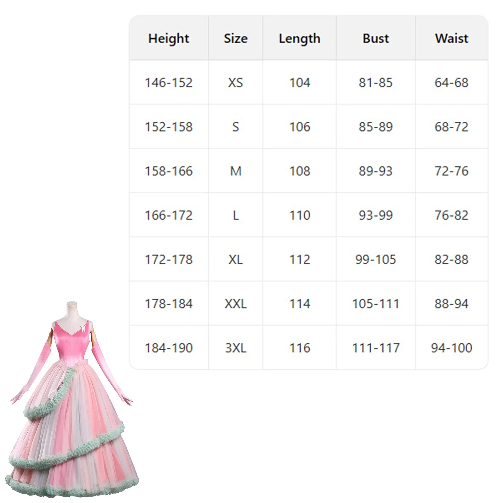 فستان Glinda التنكري الساحرة الموسيقية للنساء ذو الطبقات الوردية مع قفازات وقبعات وباروكات زي حفلات الهالوين #3