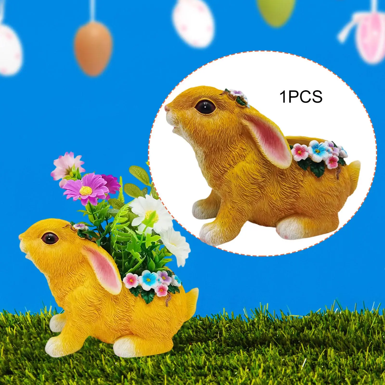 Easter Bunny Figurine Resin Plant Pot Decorative Flowerpot for Patio Table Indoor Outdoor Decoration