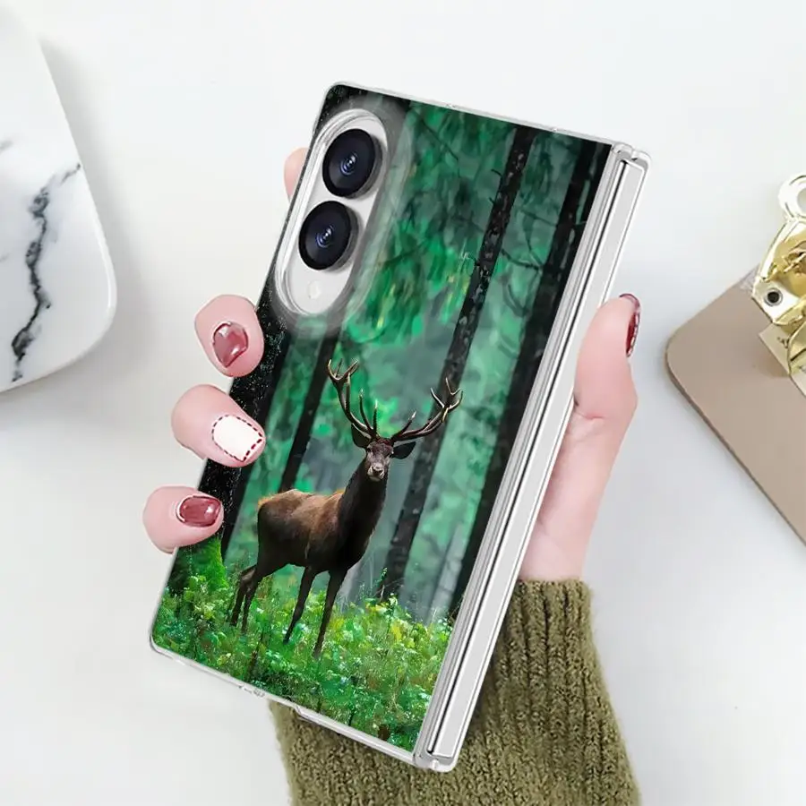 Stag Amid Lush Emerald Woods Transparent Phone Cover Case for Samsung Galaxy Z Fold 8 PC Hard Luxury ZFold8 ZFold 8