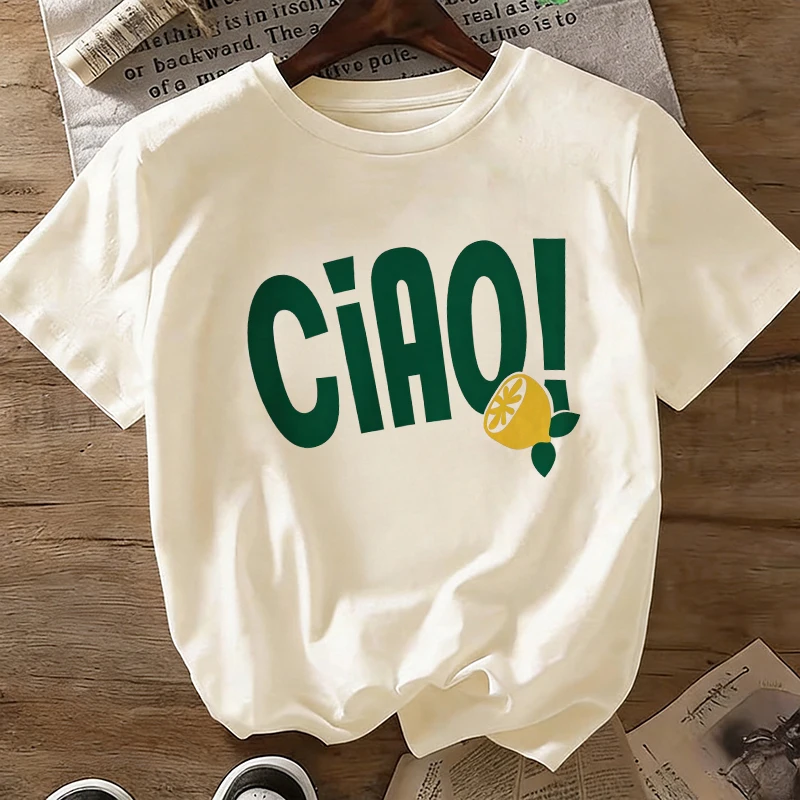 Vintage Zitrone Y2K T-Shirt mit Ciao-Print Damen Rundhals Kurzarm Casual T-Shirt Grafik T-Shirt Kleidung Oberteile