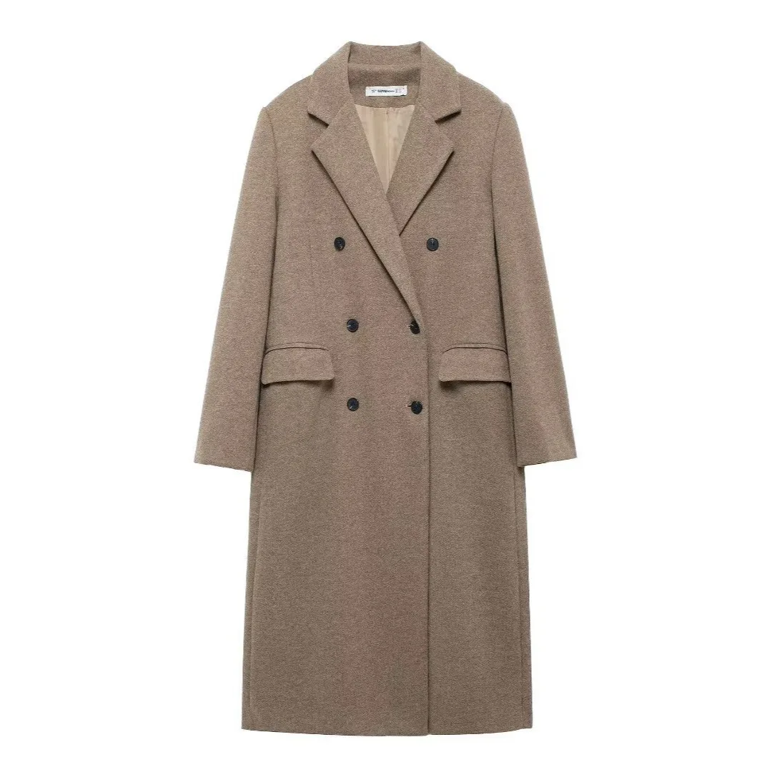

2024 Autumn New Fashion Long Version Double-breasted Woolen Coat Coat Amazon Women's Clothing