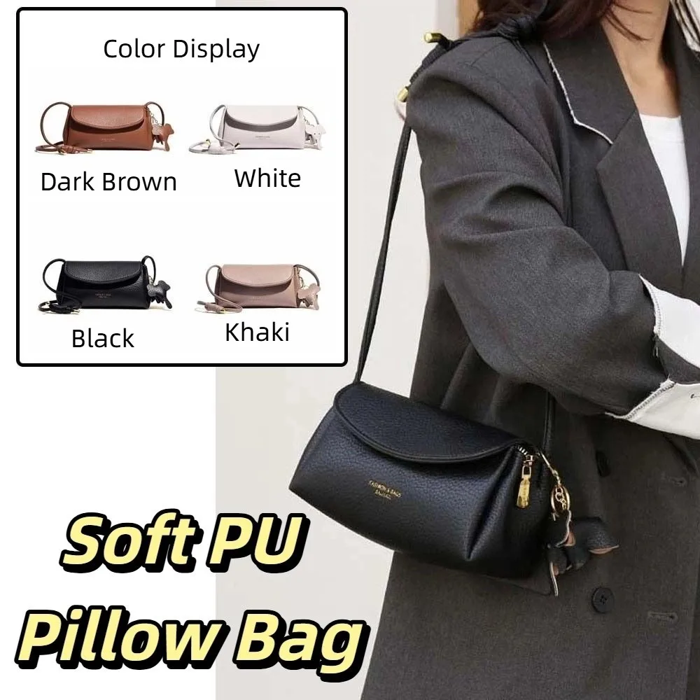 

Elegant Soft PU Pillow Bag Solid Color Lightweight Women Shoulder Pouch with Elephant Pendant Anti-splash Water
