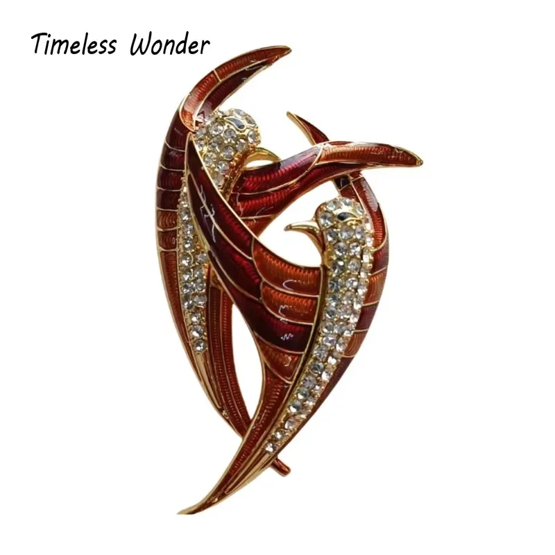 Timeless Wonder Fancy Enamel Zircon Birds Couple Brooch Pins for Women Designer Jewelry Runway Rare Luxury Cute Gift Top 1344