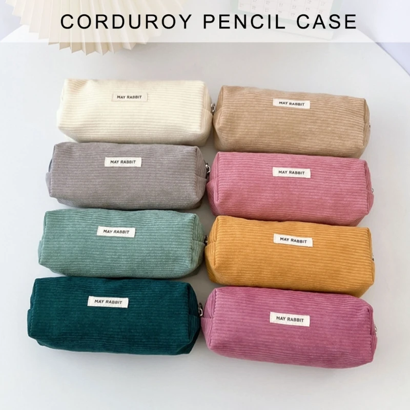 2Pcs Large Capacity Corduroy Pen Case, Corduroy Pen Pouches Pencil Bag Large Compartment for Student Boy Girl School